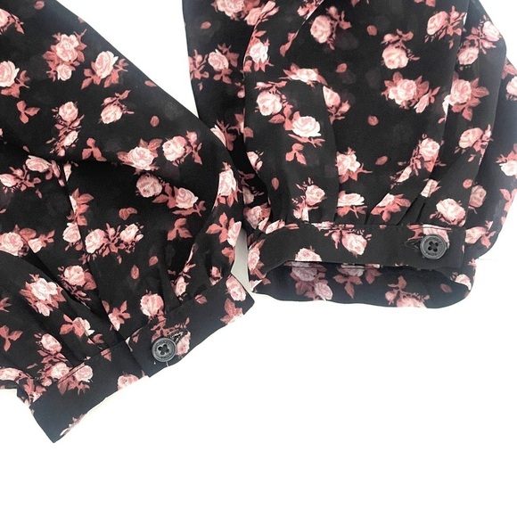 Michael Kors Rose Georgette Long Sleeve Floral Blouse - Picture 7 of 8